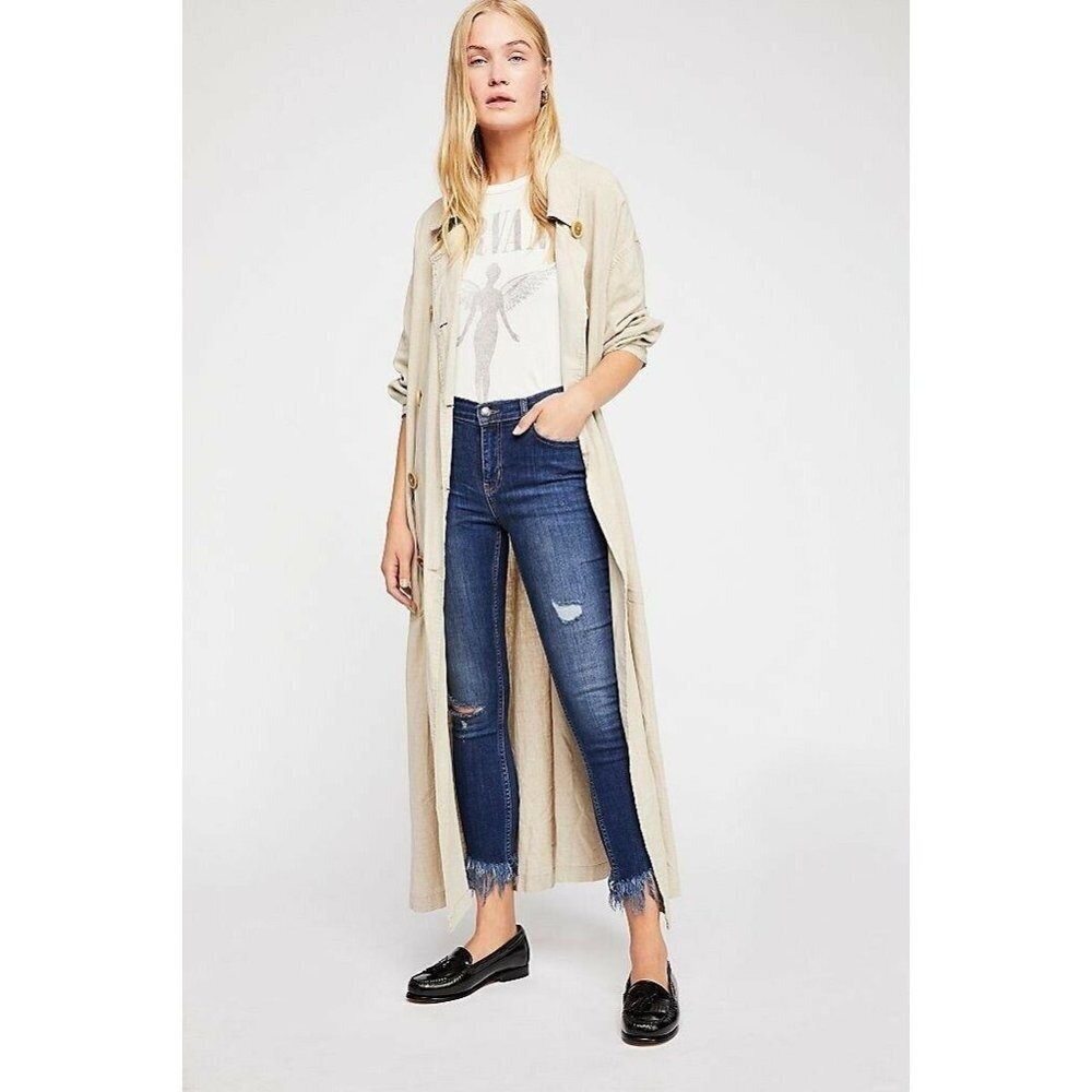 Free People Great Heights Frayed Skinny‎ Jeans Women 28 Dark Distressed NWOT